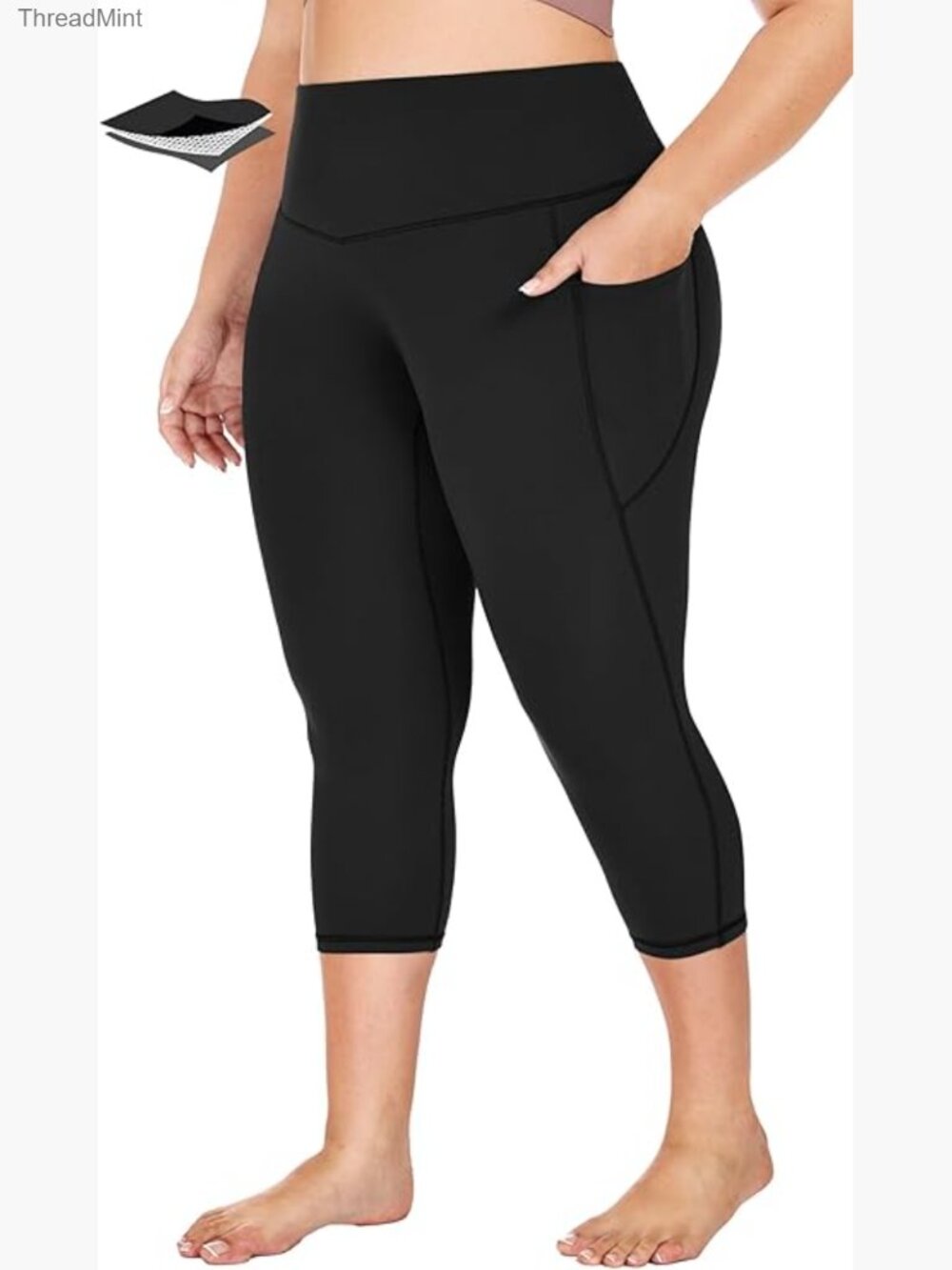 Plus Size Capri Leggings with Pockets Tummy Control High Waisted Yoga Pants